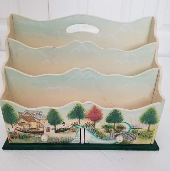 Decorative Wood Mail Caddy House With Trees Scenery - Picture 1 of 6
